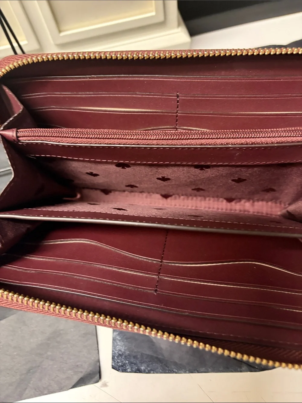 kate spade Burgundy Pebbled Leather Zip Wallet with Gold Logo - Picture 3 of 3